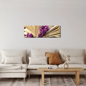 Tablou cu carte și floare violetă (cu ceas) (90x30 cm)
