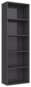 800998 vidaXL Bibliotecă cu 5 rafturi, gri lucios, 60 x 30 x 189 cm, PAL