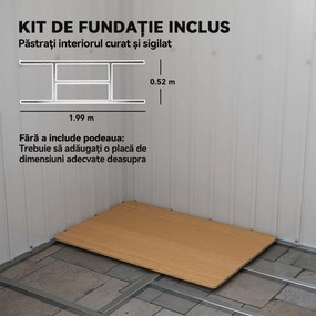 Outsunny Magazie de Grădină pentru Unelte cu Acoperiș Înclinat, Intrare Dublă și Prize de Aerisire, 213x130x172 cm, Gri | Aosom Romania