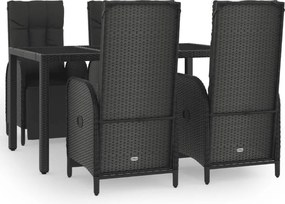 vidaXL Set mobilier de grădină cu perne, 5 piese, negru, poliratan
