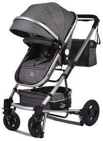 Carucior nou nascuti 2 in 1 NOVOKIDS™ GIGI PRO , Cu geanta bebe inclusa, Roti din cauciuc plin AVE, Cadru aluminiu Silver, Maner reversibil, Spatar