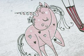 BAMBINO 2644 covor lavabil Fetiță, unicorn pentru copii anti-alunecare - alb / roz