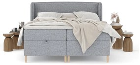 Pat boxspring gri cu spațiu de depozitare 200x200 cm Monpelli – Maison de Rêve