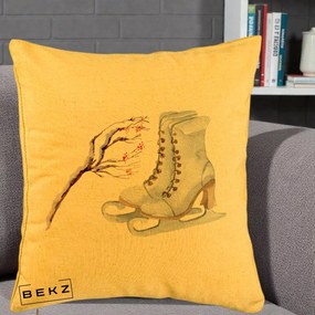 Perna Decorativa Patine cu Ramuri Inzapezite, 40x40 cm, Galben, Husa Detasabila, Perna Inclusa, BEKZ®