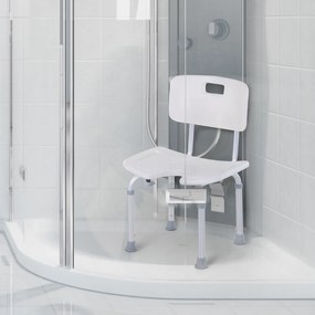 HOMCOM Scaun de Duș Reglabil pe 8 Nivele cu Orificii de Drenaj și Șezut în Formă de U, 48x42x71-83,5 cm, Alb | Aosom Romania