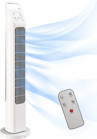 HOMCOM Ventilator turn cu telecomandă, temporizator 7,5 ore, ventilator silențios pentru dormitor, Alb | Aosom Romania