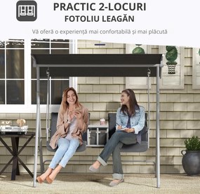 Outsunny Balansoar Exterior cu Măsuță de Cafea și Suport Central pentru Pahare, Leagăn cu 2 Locuri și Acoperiș, 175x112x158 cm, Gri | Aosom Romania