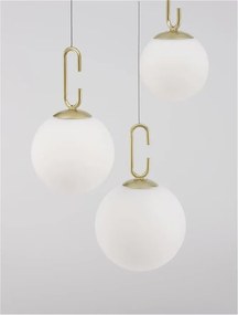 Lustra LED cu 3 pendule, dimabila, design modern Hook auriu, opal alb 39cm