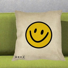 Perna Decorativa Smiley Face Galben Clasic, 40x40 cm, Crem, Husa Detasabila, Perna Inclusa, BEKZ®