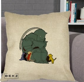 Perna Personalizata Fullmetal Alchemist Alphonse cu Pisici, 40x40 cm, Crem, Husa Detasabila, Perna Inclusa, BEKZ®