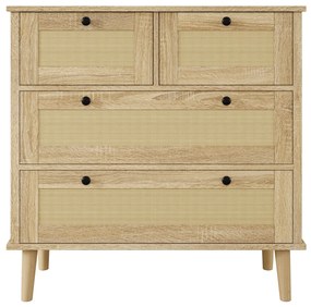 Comodă cu 4 sertare din ratan, 80x40x80 cm, Culoare naturală