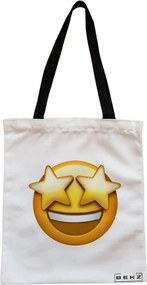 Sacosa de Panza pentru Cumparaturi, Geanta Tote, model Wow Emoji, Cu fermoar, 38x34.5 cm, Alba, BEKZ®