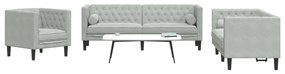 vidaXL Set canapele Chesterfield cu perne rulou, 3 piese, gri, catifea