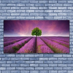Tablou pe panza canvas Meadow copac Natura Roz Verde Violet