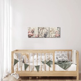 Tablou - Desen de flamingo (cu ceas) (90x30 cm)