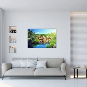 Tablou cu lac în jungla din Seychelles (90x60 cm)