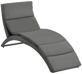 Outsunny Șezlong de Grădină Pliabil din Ratan PE, Șezlong Curbat Ergonomic cu Pernă pentru Terasă și balcon, 59x156x78 cm, Gri | Aosom Romania