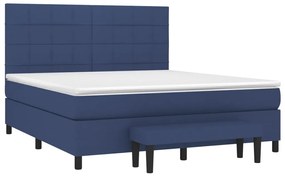 Pat box spring cu saltea, albastru, 180x200 cm, material textil Albastru, 180 x 200 cm, Cu blocuri patrate