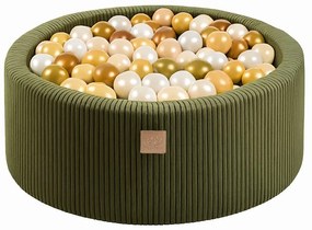 Piscină cu bile kaki din catifea reiată 90x90x30 cm Montessori – Meowbaby