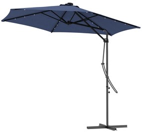 Outsunny Umbrelă de grădină, Umbrelă cu braț, LED-uri, Modul solar, rezistent la intemperii, inclusiv husă de protecție, Ø290 x 260 cm, Albastru închis | Aosom Romania