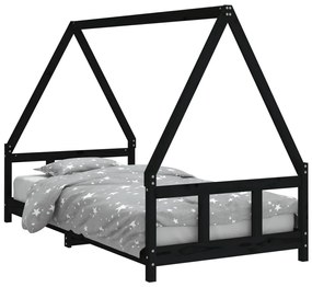 834464 vidaXL Cadru de pat pentru copii, negru, 90x190 cm, lemn masiv de pin