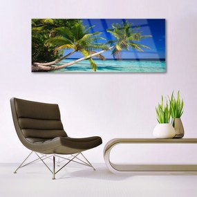 Tablou pe sticla Palm Tree Sea Peisaj Verde Albastru Maro