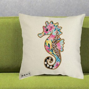 Perna Decorativa Calut de Mare Glitter Tropical, 40x40 cm, Ecru, Husa Detasabila, Perna Inclusa, BEKZ®