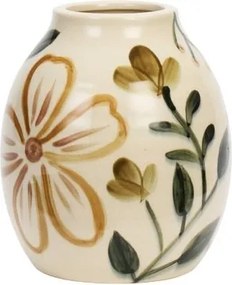 Vază din ceramică stoneware pictată manual cu motive botanice folk, D15×H15 cm, „Folk Vase"
