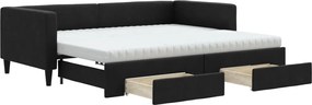 vidaXL Pat de zi cu extensie și sertare, negru, 90x200 cm, textil