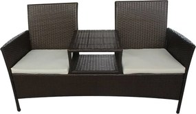 vidaXL Canapea de grădină cu 2 locuri, măsuță de ceai, maro, poliratan