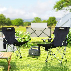 Outsunny Set de 2 Scaune de Camping Pliabile cu Suport pentru Picioare Detașabil, 82x100x88 cm, Negru | Aosom Romania