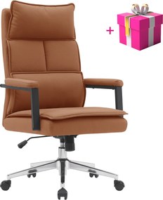 Scaun de birou, piele ecologică maro camel/crom, KAHIL