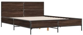 3280006 vidaXL Cadru de pat, stejar maro, 150x200 cm, lemn prelucrat și metal