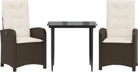 vidaXL Set mobilier de grădină cu perne, 3 piese, maro, poliratan