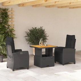 3277387 vidaXL Set mobilier de grădină cu perne, 3 piese, negru, poliratan