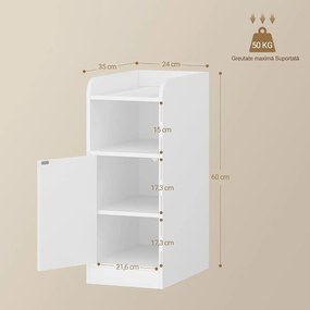 NOA78 - Set 2 Noptiere, 24 cm, foarte inguste, cu Raft si Dulapior - Alb