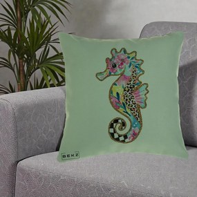 Perna Decorativa Calut de Mare Glitter Tropical, 40x40 cm, Verde, Husa Detasabila, Perna Inclusa, BEKZ®