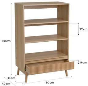 Bibliotecă în culoare naturală 80x120x40 cm Naroa – Casa Selección