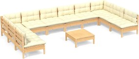 vidaXL Set mobilier grădină cu perne crem, 11 piese, lemn masiv de pin