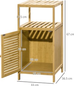 Kleankin Mobilier de Baie din Bambus cu Dulăpior cu Ușă și Rafturi, 33x36,5x67 cm, Lemn Natural | Aosom Romania