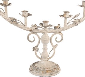 Sfesnic 7 lumanari, alb, din metal, cu aspect vintage, 58x16x37 cm
