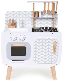 Bucătărie din lemn pentru joacă cu cuptor, chiuvetă și accesorii de bucătărie