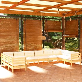 Set mobilier gradina cu perne crem, 10 piese, lemn masiv de pin