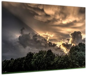Tablou pe sticlă cu nori și pădure (70x50 cm)