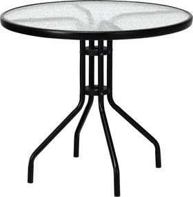 Masa gradina rotunda cu blat de sticla ISLAND 90 cm, negru