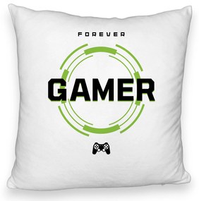 Perna Decorativa Fluffy, Model Forever Gamer, 40x40 cm, Alba, Husa Detasabila, Burduf