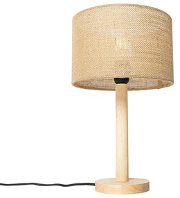 Lampă de masă rustică din lemn cu abajur din in natural 25 cm - Mels