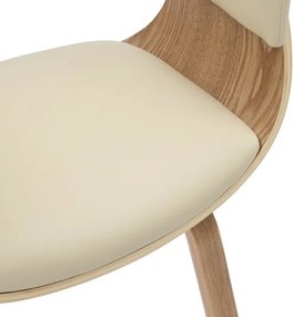 Scaun retro imitatie piele bej crem, lemn furniruit ORGANIC
