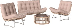 Outsunny Set mobilier grădină 4 piese Polyrattan Lounge cu canapea 2 locuri 2 fotolii masă cu sticlă șezut lat și adânc perne groase | Aosom Romania