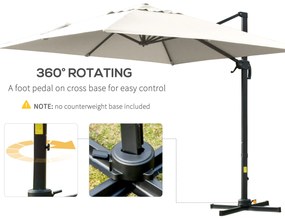 Outsunny umbrelă suspendată înclinabilă cu manivelă și bază în cruce, crem | Aosom Romania